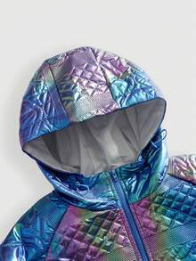 ROMWE MEN Street Life 男士激光肩部前卫拉链连帽长袖外套，冬季外套 - 紫色 - 查看 3