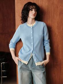 Uhlyne Cardigan décontracté en patchwork de couleurs contrastées, automne/hiver