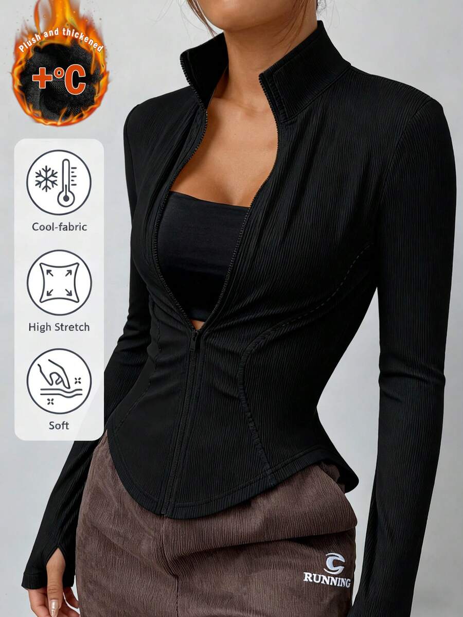 SHEIN EZwear 1件女士黑色罗纹针织开衫,适合秋季 - 黑色 - 查看 1
