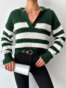 SHEIN Tall Ribbed Pattern Ribbed Knit Casual Long Sleeve Sweater, Tall Women - Green - View 5