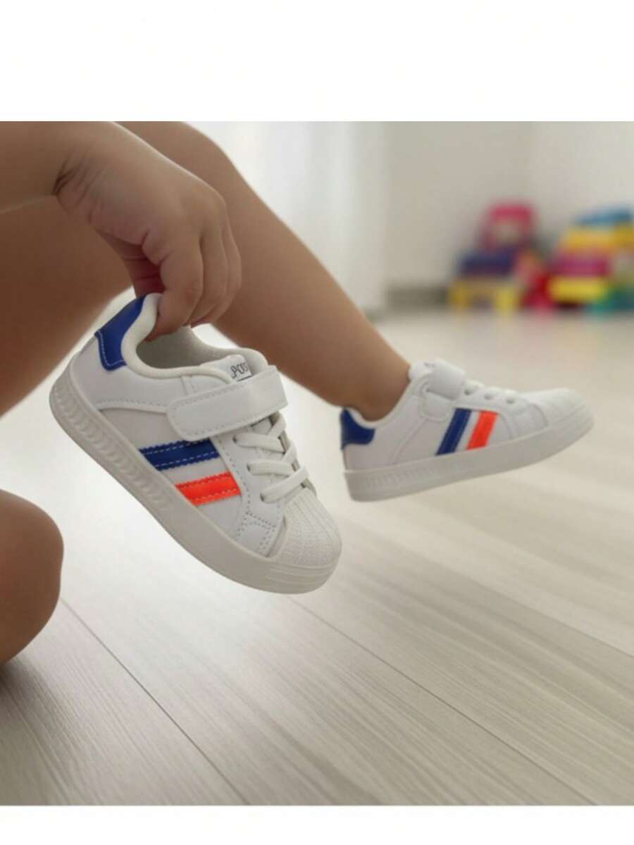 Niña ligero transpirable malla punta redonda doble cierre  y cordones suela gruesa estilo deportivo colorido para diario tenis - Azul - Ver 1