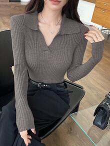 DAZY Casual Business Solid Color Slim Fit Sweater - Grey - View 5