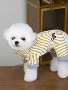 PETSIN 柔软加厚宠物连体衣 – 可爱的四脚抓绒睡衣，适合小型犬猫，秋冬季舒适玩耍和放松的服装 - 棕色 - 查看 3