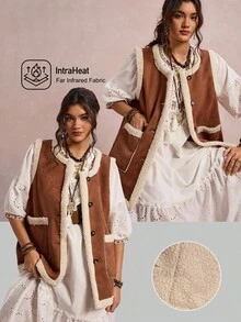 Freevana Gilet in camoscio e pile per donne taglie forti, casual per vacanze