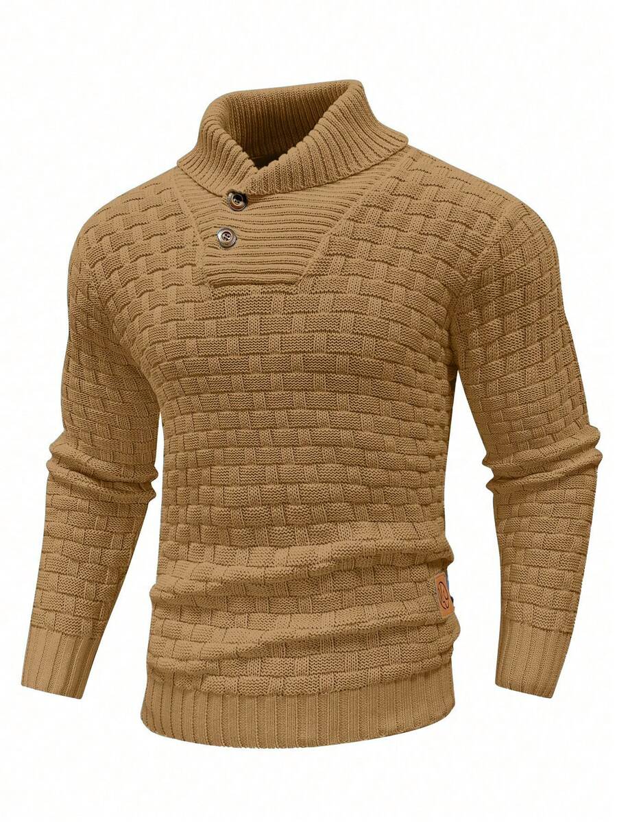Manfinity Homme Stylish Apricot Knit Pullover For Men Long Sleeve Regular Length With Chic Button Neck - Apricot - View 1