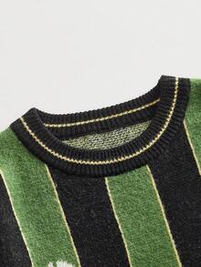 ROMWE MEN Men's Preppy Round Neck Embroidered Knit Sweater, Street Fashion - Green - View 3