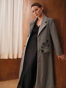 MOTF PREMIUM ABRIGO ELEGANTE CON CUELLO DE SOLAPA BORDADO CON LENTEJUELAS - Gris - Ver 7