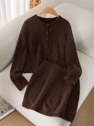 CosyJoli 大码女式黑色开衫毛衣和裙子两件套，休闲日常穿着，秋冬