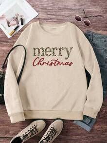 INAWLY Christmas Print Oversized Round Neck Sweatshirt For Women - Multicolor - View 5