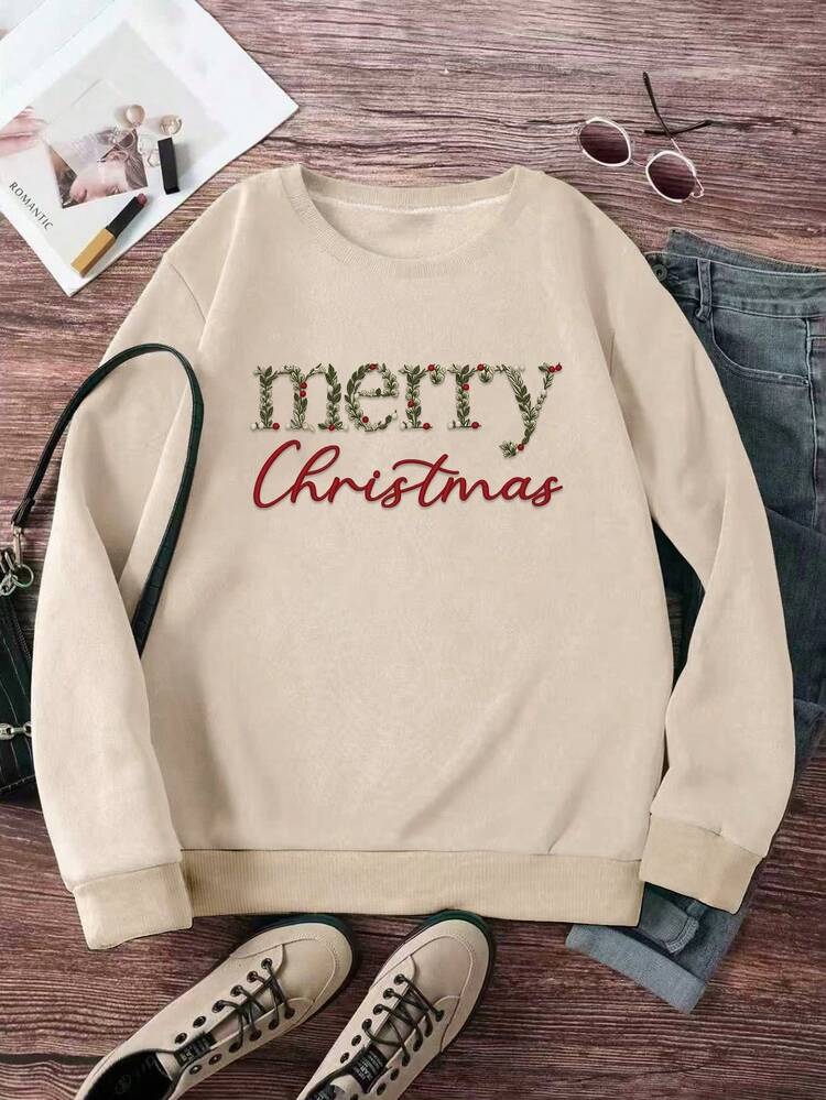 INAWLY Christmas Print Oversized Round Neck Sweatshirt For Women - Multicolor - View 5
