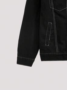 Open Phase Men's Fashionable Casual Street Style Denim Jacket, Versatile Young Streetwear College Jacket, Fall - Black - View 5