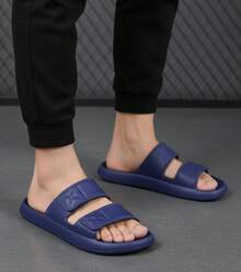 Sandalias Hombre Doble Correa EVA Punta Abierta Sin Cordones Suela Gruesa Estilo Minimalista Verano Casa Playa Piscina - Azul - Ver 2
