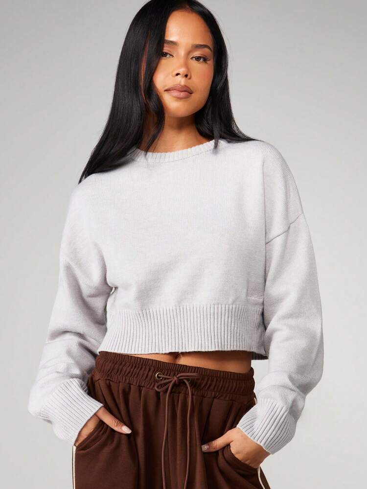 MISSGUIDED Boxy Fit Cropped Knit Sweater With Ribbed Hem And Cuffs For Fall Winter Casual Wear