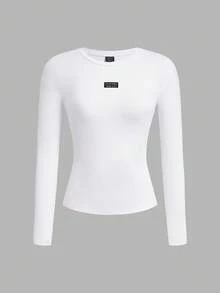 2pcs 95% Cotton Embroidered Letter Patch Casual Slim Fit Long Sleeve Crew Neck T-Shirt Set, Suitable For Autumn/Winter - Black and White - View 5