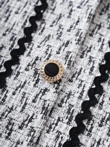 PrepCrw 1pc Young Girl Elegant Urban College 3D Floral Decor Black & White Jacket, Suitable For Parties, Outings, Daily Wear, Back To School, Summer, Autumn,Fall Outfits,Fall Clothes For Kids,Stitch,Old Money,Winter Clothes ,Winter Clothes For Kid,ElegantCasual,Holiday - Multicolor - View 5