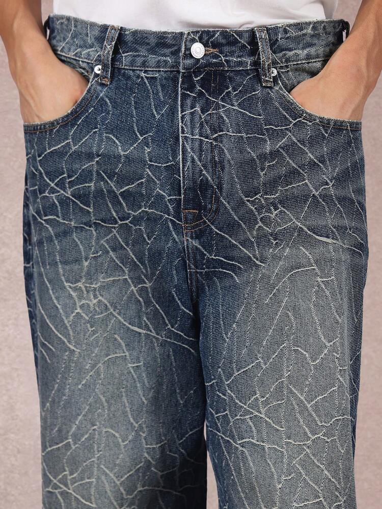 Wide Leg Jeans With Cracked Pattern