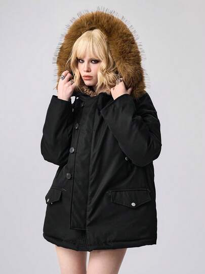 Bestselling Faux Fur Collar Padded Padded Coat, Thick Warm Casual Parka For Women, Loose Fit Fashion Outerwear, New Arrival Winter