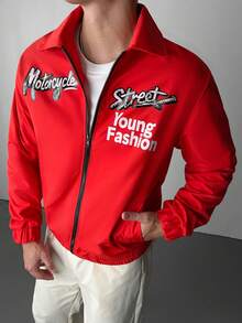 Manfinity Hypemode Giacca casual con chiusura lampo, manica a giro, maniche lunghe, versatile, giacca a vento/giacca a vento da esterno, parka, oversize, giacca invernale, giacca rossa da uomo, giacca da uomo, streetwear, giacca rossa con chiusura lampo, giacca stile Y2K