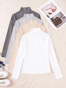 INAWLY Camiseta de manga larga con cuello alto casual para mujer, adecuada para el otoño