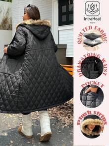 SHEIN EZwear Áo khoác dài chần bông dày cỡ lớn, mùa đông - màu đen - Xem 2