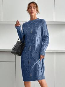 EURMUSE Váy len nữ dệt kim màu xám - Màu xanh bụi bặm - Xem 3