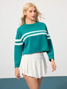 CourtClass Women's Striped Crew Neck Dropped Shoulder Long Sleeve Loose Fit Sweatshirt - Multicolor - View 3