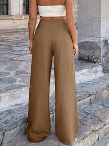 RueChic Women Linen Beige Wide Leg Pants - Beige - View 2