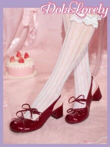 Dola Lovely 优雅蝴蝶结玛丽珍高跟鞋 - 酒紅色 - 查看 5