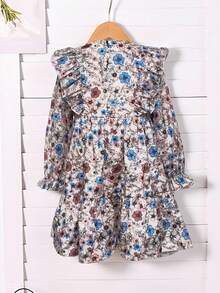 Vestido casual de manga larga con estampado floral pequeño para niña