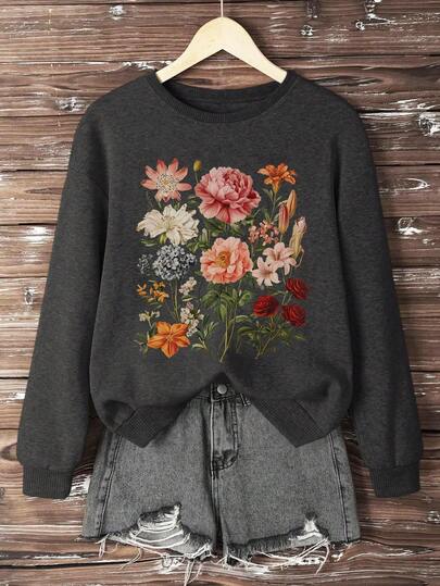 DrmWander Plus Size Christmas Sweatshirt, Casual Plus Size Crew Neck Long Sleeve Sweatshirt, Holiday Vibe