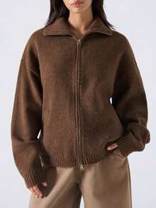 LYSMO Áo khoác cardigan dài tay cổ cao khóa kéo phía trước phong cách tối giản mới năm 2025 dành cho nữ, Thu Đông/Đông/Áo len mùa đông cho nữ/Giáng sinh/Giáng sinh cho nữ/Áo len Giáng sinh/Giáng sinh/Áo len Giáng sinh nữ/Năm mới/Năm mới/Năm mới/Năm mới cho nữ/Cho năm mới/Lễ Tạ ơn cho nữ/Lễ Tạ ơn/Bộ sưu tập thời trang, Áo len cho nữ - Cà phê nâu - Xem 5