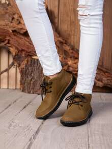 Bota para hombre gamuza resistente punta cuadrada cordones suela antideslizante estilo casual urbano oficina botín - Marrón - Ver 2