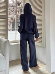 DAZY Women's Letter Print Drop Shoulder Long Sleeve Hoodie With Pocket & Drawstring, Casual 2 Pieces Set, Autumn/Winter