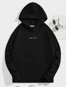 Manfinity VCAY Men's Casual Daily Letter Graphic Pocket Hoodie, Autumn, For Fall Winter, Long Sleeve Top - Black - View 8