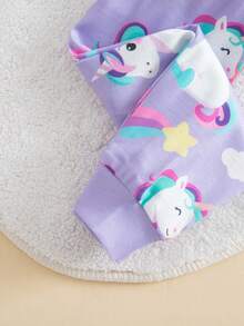 SHEIN Babygirl 可爱卡通图案针织舒适长袖家居服套装 - 彩色 - 查看 6