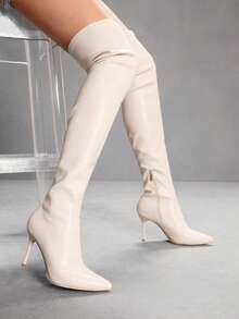 CUCCOO SZL 女士尖头细高跟靴，白色 PU 材质，时尚简约设计，适合日常和派对穿着