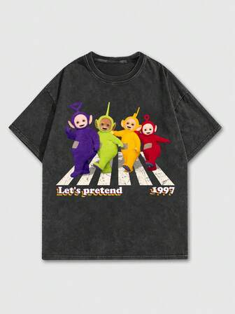 Teletubbies X ROMWE T-shirt à manches courtes col rond motif dessin animé décontracté pour hommes