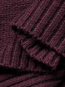 Dazy Plus Áo len chui đầu dày rộng cổ chữ V cỡ lớn cho nữ, thường ngày cho mùa thu/đông - Màu đỏ tím - Xem 6