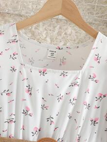 Sparklyn Tween Girls Floral Print Puff Sleeve Dress, Sweet & Fashionable, No Belt, Spring/Summer - White - View 3