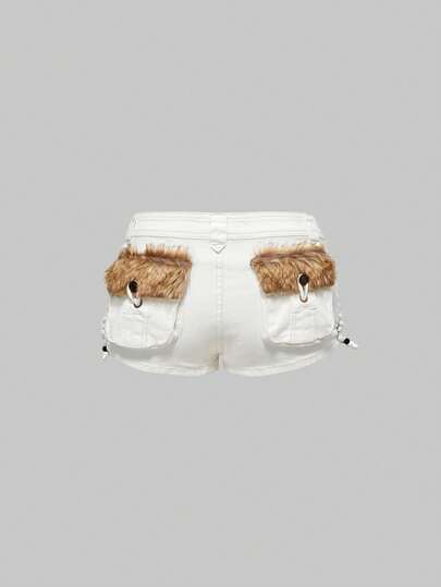 Grunge Punk Short en jean mini super taille basse patchwork doux dans le style Gyaru Harajuku Y2K