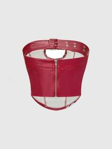 Grunge Punk Y2K 性感赛车手时尚标语印花 PU 短款修身上衣 - 彩色 - 查看 2