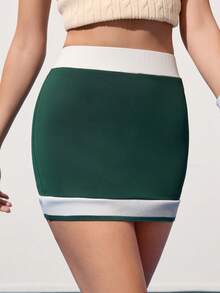 CourtClass Casual Knit Patchwork Color Block Tennis Style Women Sports Skirt