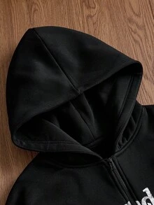 Manfinity VCAY 男士字母印花长袖拉链卫衣搭配抽绳腰运动裤休闲套装，秋冬款