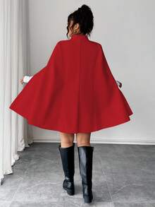 Elenzga Fashionable Casual French Retro Elegant Pearl Button Bow Cloak Overcoat - Red and White - View 2