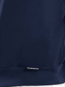 SUMWON 短款套头连帽衫，无口袋，秋冬休闲街头风纯色款 - 藏蓝色 - 查看 6