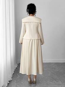 SHEIN PETITE CURVE 大码女式两件套，纯色高端时尚，适合日常穿着、约会、通勤、秋冬 - 杏色 - 查看 2