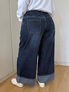 SHEIN CURVE+ Große Größen Lässig Washed Weite Bein Jeans