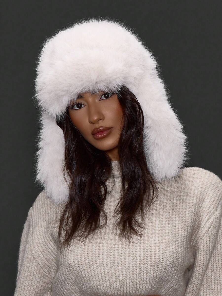 MUSERA White Oversized Faux Fur Trapper Hat
