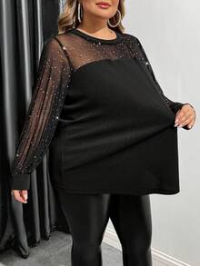 SHEIN CURVE+ Maglietta a maniche lunghe da donna taglie forti, abbigliamento casual quotidiano - nero - Visualizzare 6