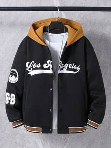 青少年男童休闲图案印花连帽夹克